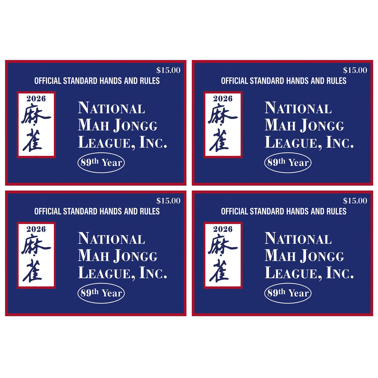 2026 Official National Mahjong League Cards - 4 Pack Large Print Set