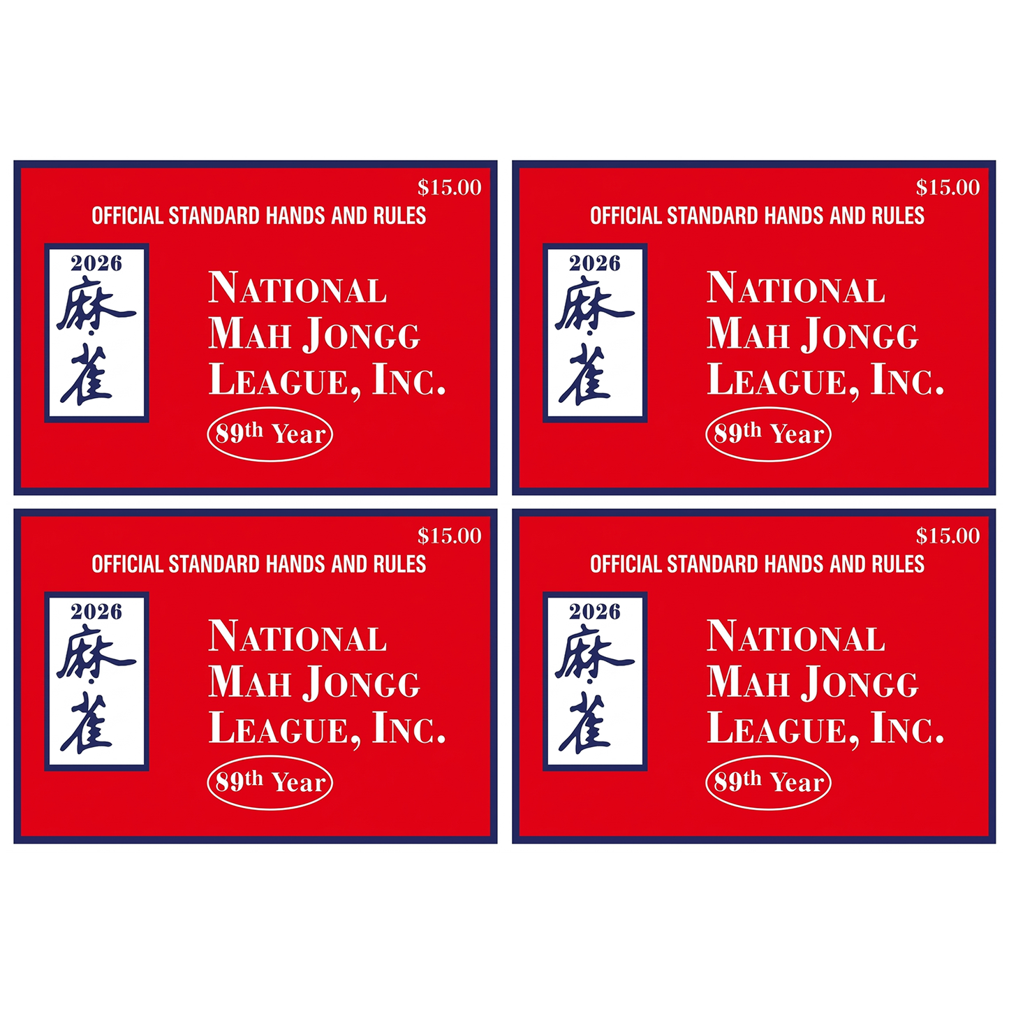 2026 Official National Mahjong League Cards - 4 Pack Large Print Set