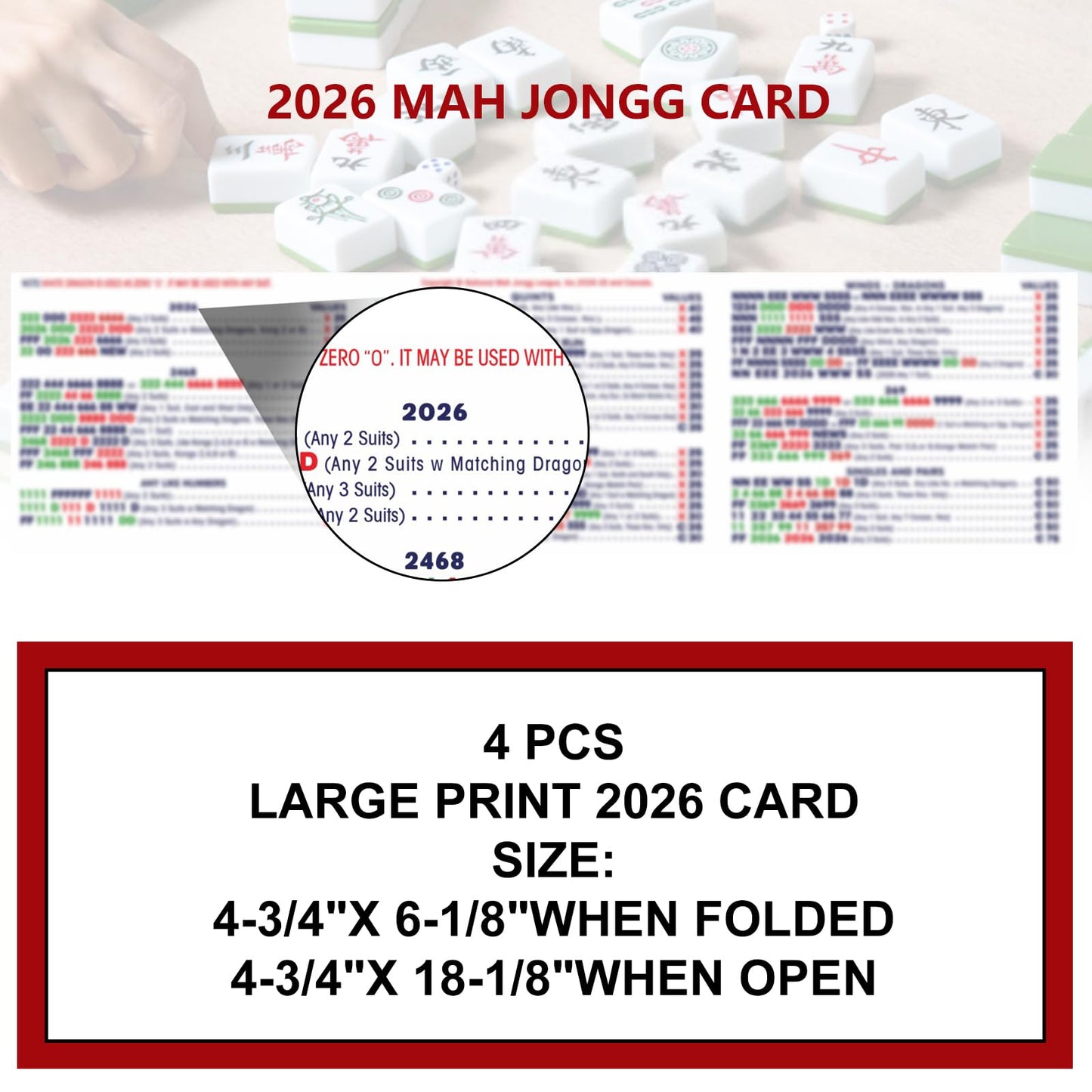 2026 Official National Mahjong League Cards - 4 Pack Large Print Set